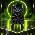 NerdQaxe Rev7 air on CryptoLot neon lime ring platform