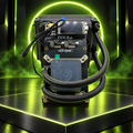 NerdQaxe Rev7 hydro on CryptoLot neon lime ring platform